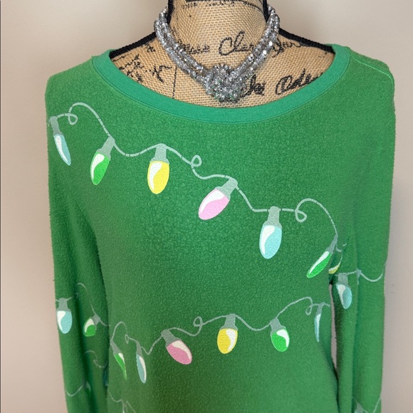 Wildfox Festive Green Sweater with Holiday Lights - Picture 3 of 12